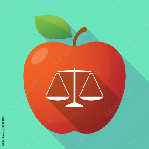 Long shadow apple fruit icon with a justice weight scale sign