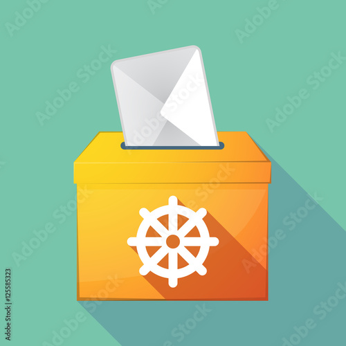 Long shadow ballot box with a dharma chakra sign