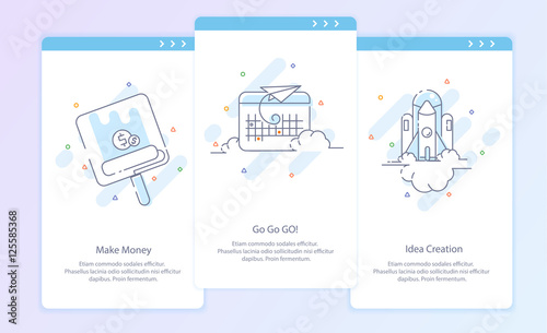 Premium Quality Line Icon And Concept Set: Process. Start up. Travel, Rocket, Make Money