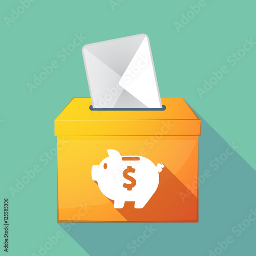 Long shadow ballot box with a piggy bank