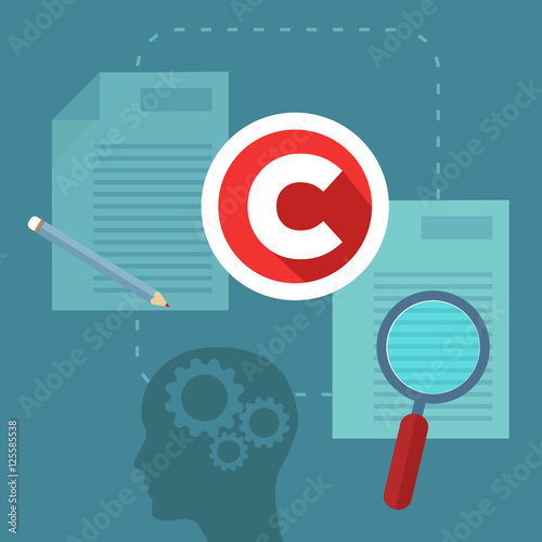Abstract concept of copyrighting, ownership, intellectual property and author rights protection. Modern flat style design illustration