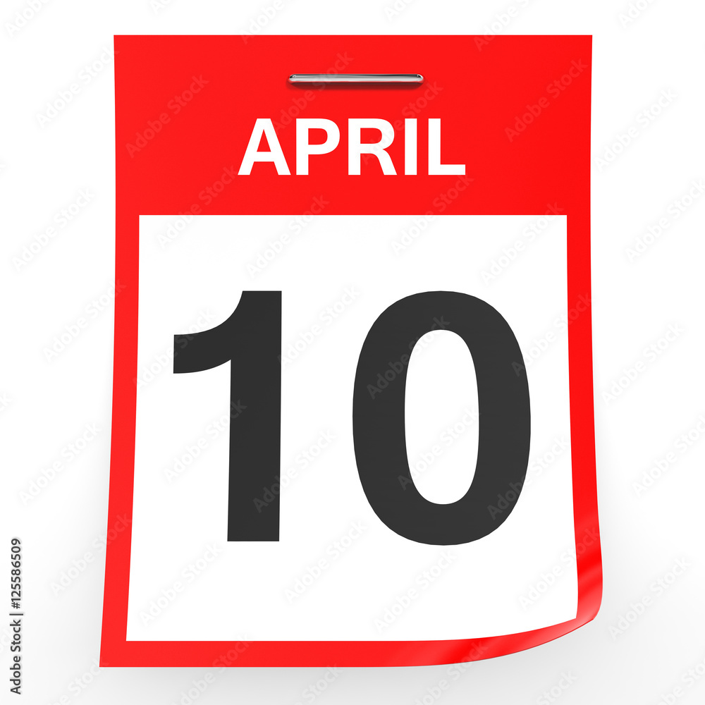 April 10. Calendar on white background.