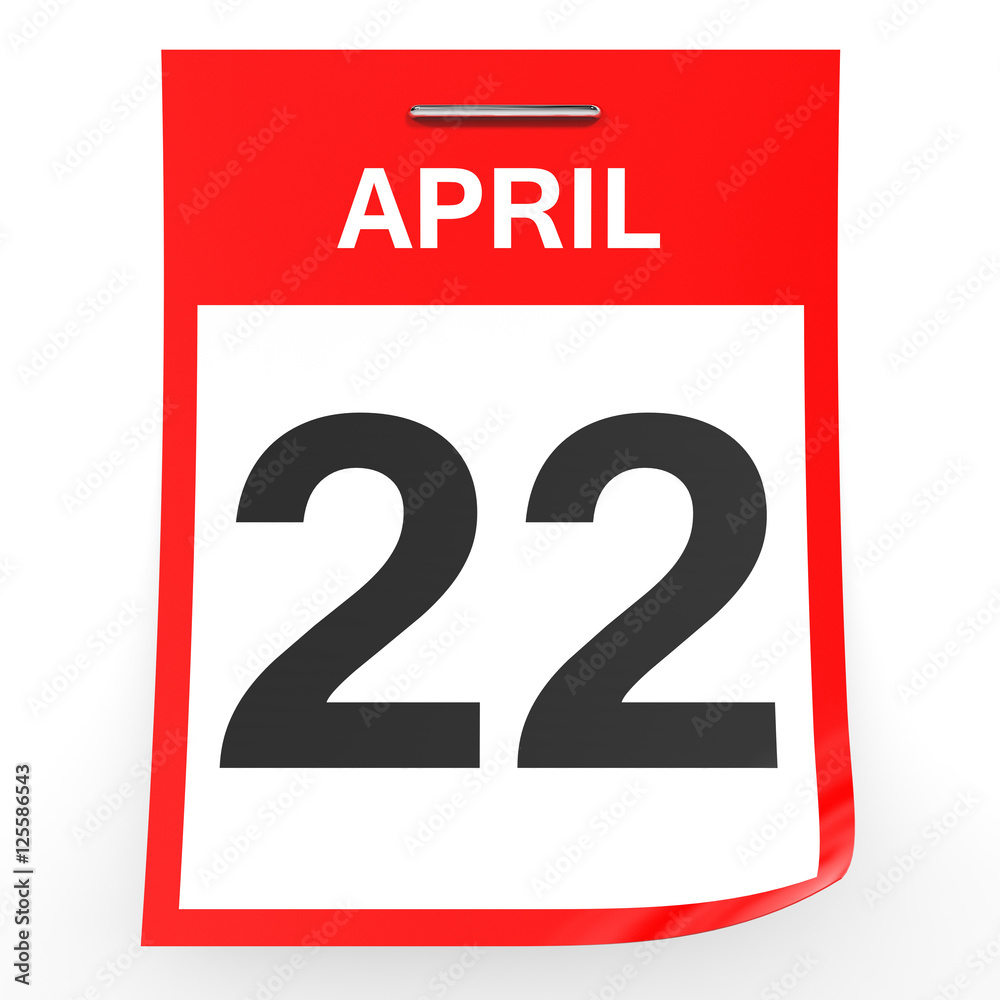April 22. Calendar on white background. April 22. Calendar on white background.