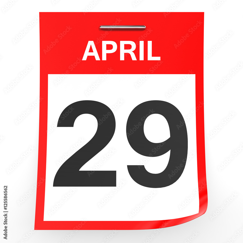 April 29. Calendar on white background. April 29. Calendar on white background.
