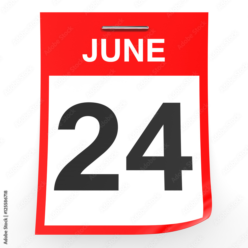 June 24. Calendar on white background. June 24. Calendar on white background.