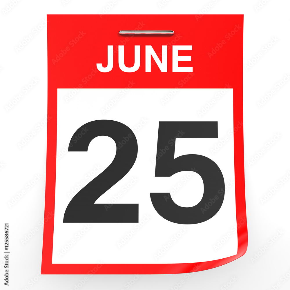 June 25. Calendar on white background. June 25. Calendar on white background.