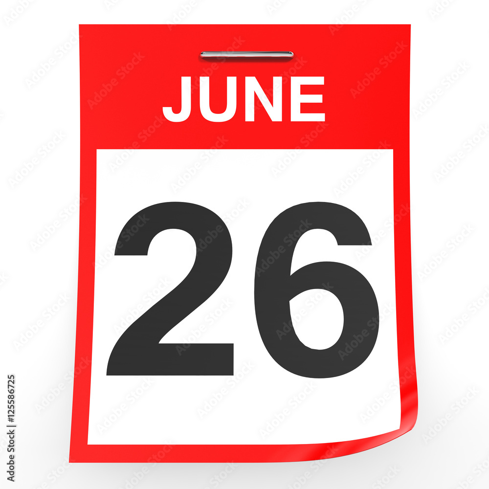 June 26. Calendar on white background. June 26. Calendar on white background.