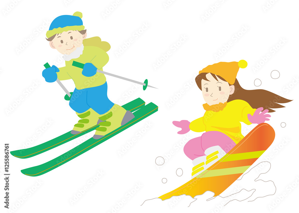 スキー＆スノボーセットB Stock Vector | Adobe Stock