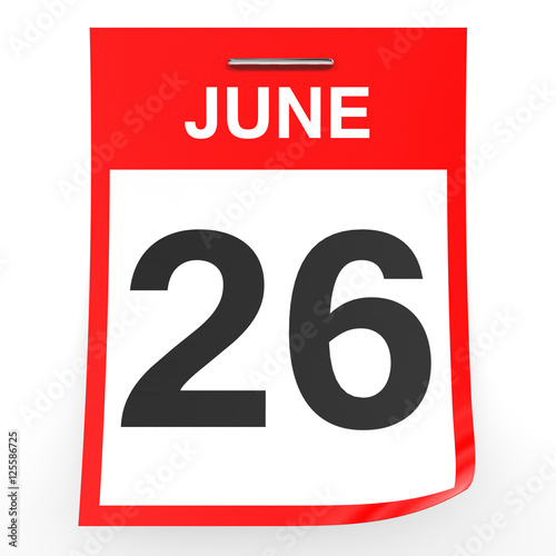 June 26. Calendar on white background.