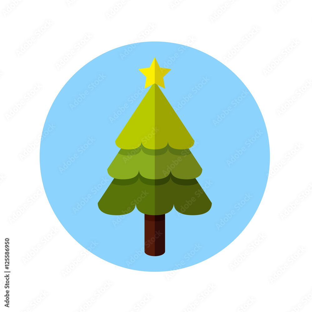 Fototapeta premium Icono plano arbol con estrella en circulo azul