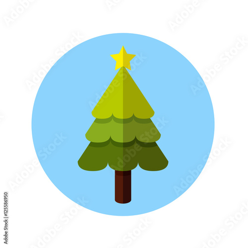 Icono plano arbol con estrella en circulo azul