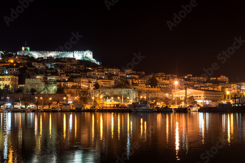 Night photo of Kavala and old town, East Macedonia and Thrace, Greece