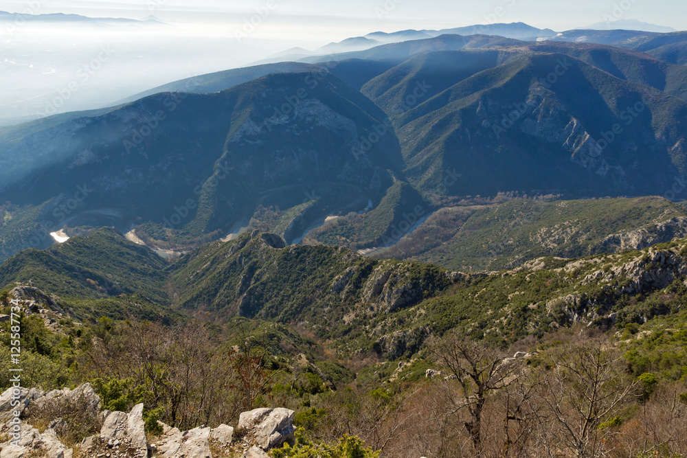 Panorama of  Nestos Gorge near town of Xanthi, East Macedonia and Thrace, Greece