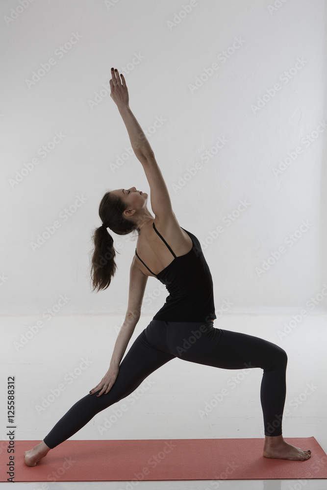 Warrior pose, right leg forward, left leg straight: as an yoga pose