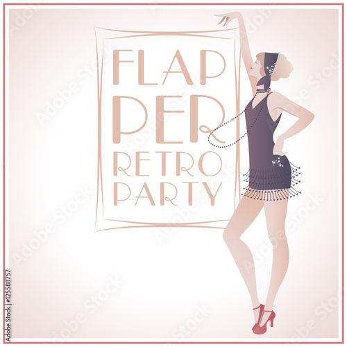 FlapperGirl RetroParty: Beautiful Girl dressed in 1920s clothes. Charleston dance style