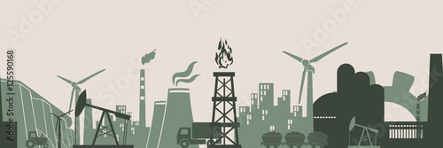 Energy and Power icons set. Header or footer banner. Sustainable energy generation and heavy industry. Vector illustration. Seamless background