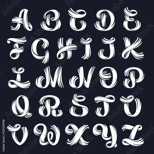 Handwritten brush alphabet. Script typeface.
