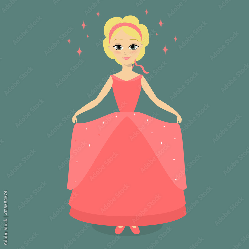 Cartoon princess in a pink dress ballroom. Vector illustration Cartoon princess in a pink dress ballroom. Vector illustration