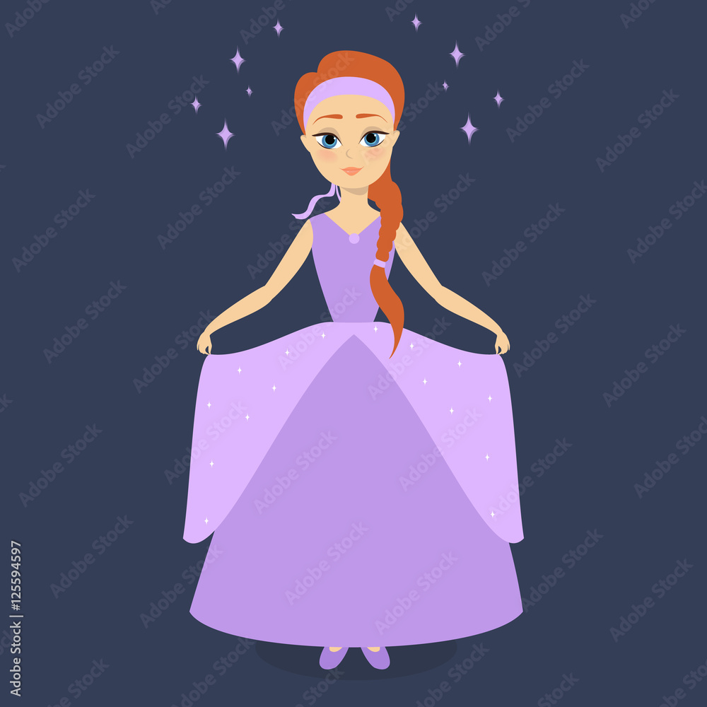 Cartoon princess in a ball gown purple. Vector illustration Stock