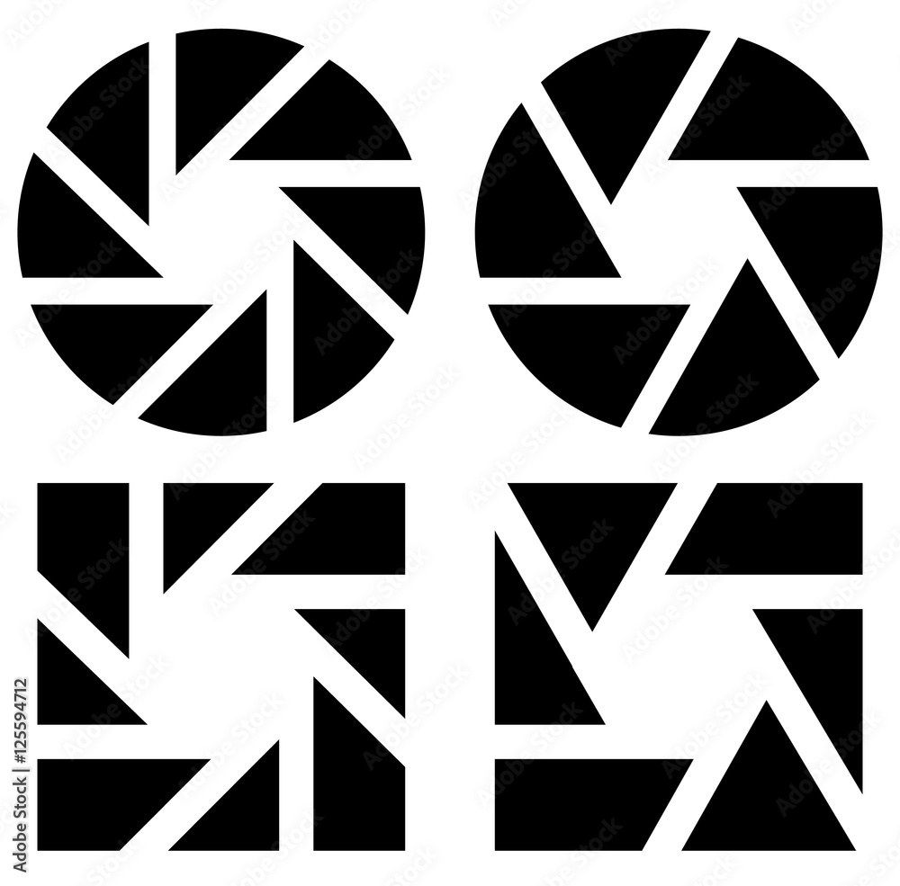 Aperture like symbol. Circular icon with lamellas