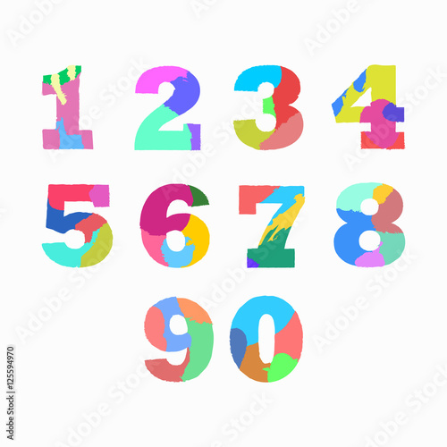 Creative artistic colorful Arabic numerals with golden glitter texture. Isolated on white background. Vector illustration