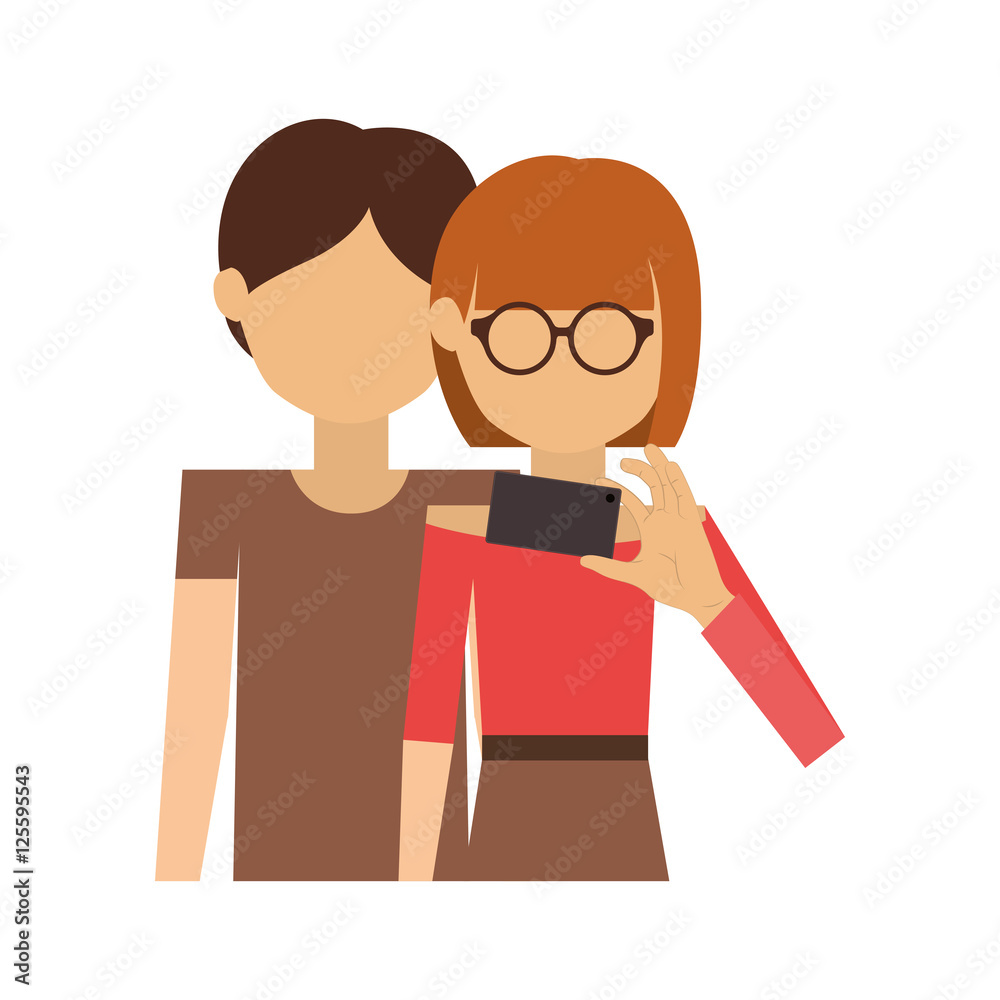 half body of couple where redhead short hair woman take selfie vector illustration half body of couple where redhead short hair woman take selfie vector illustration