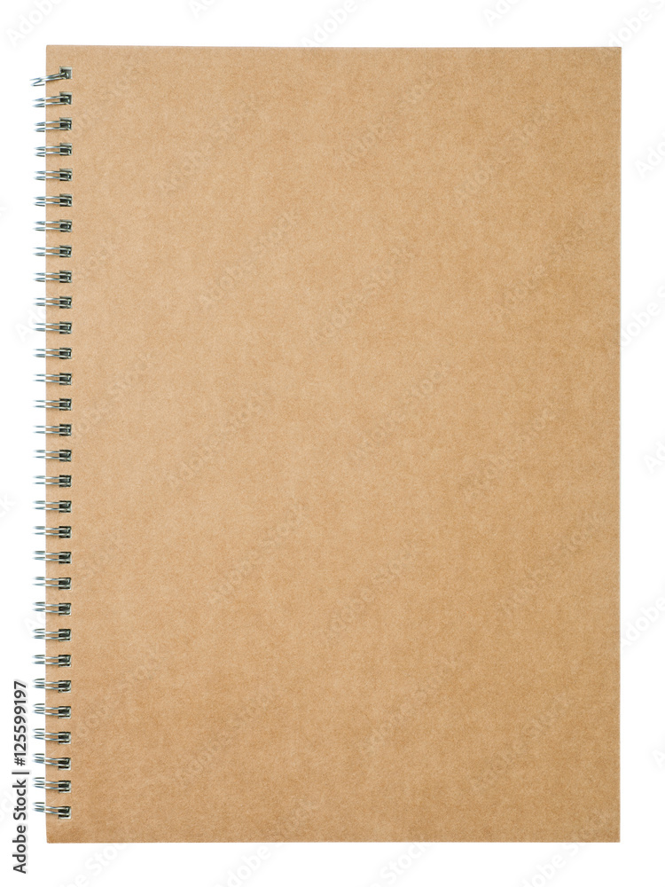Brown spiral cardboard notebook isolated on white background Brown spiral cardboard notebook isolated on white background