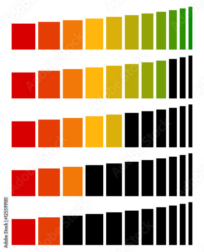 Progress, level indicators in sequence from low to high