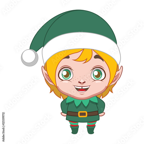 Cute blonde elf helper with Santa hat