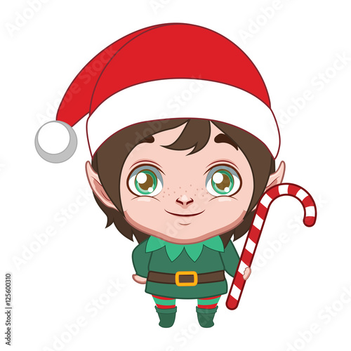 Cute little elf holding a candy cane