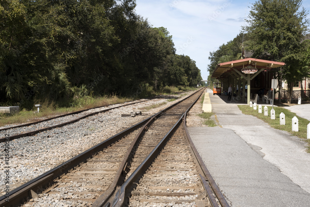 DeLand Florida USA - October 2016 - Railroad track at Deland Station Florida USA DeLand Florida USA - October 2016 - Railroad track at Deland Station Florida USA
