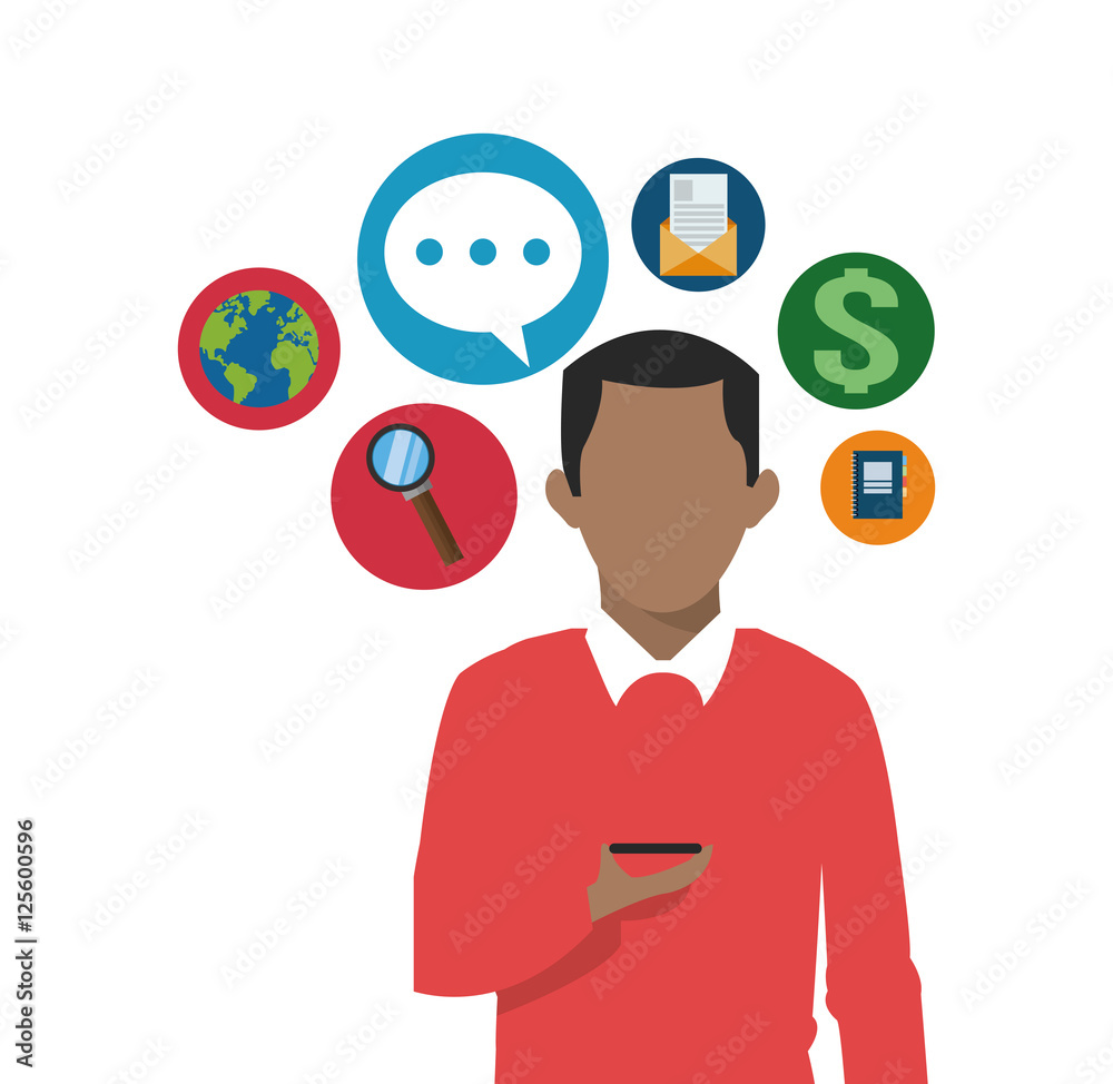 Avatar man with icon set. Social network media and communication theme. Colorful design. Vector illustration Avatar man with icon set. Social network media and communication theme. Colorful design. Vector illustration