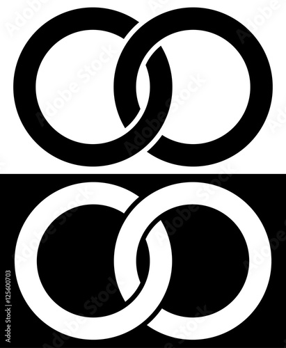 Interlocking circles, rings abstract icon. Connection concept ic