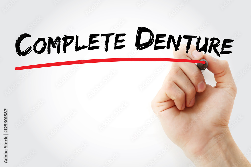Hand writing Complete denture with marker, concept background