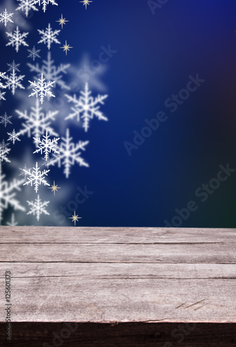 wooden board for writing and a beautiful Christmas background