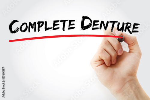 Hand writing Complete denture with marker, concept background