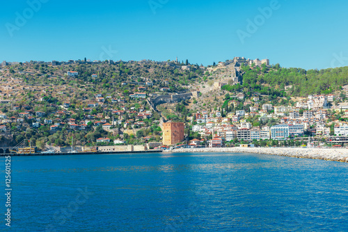 ancient castle with tower in Turkey on shores of Antalya