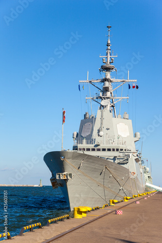 Obraz na płótnie Warship in a sunny day in port of Gdynia, Poland. w salonie