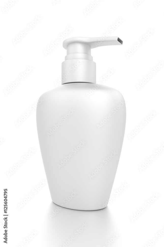 White cosmetic bottle dispenser pump with oval container from closeup angle. White cosmetic bottle dispenser pump with oval container from closeup angle.