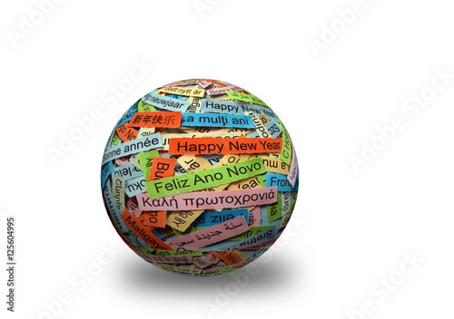 Happy New Year on  different languages 3d ball