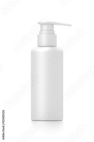 White cosmetic bottle dispenser pump with tube container from front angle.