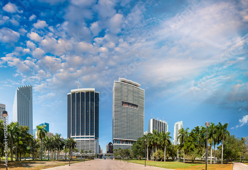 Beautiful Downtown Miami skyline at sunset, Florida