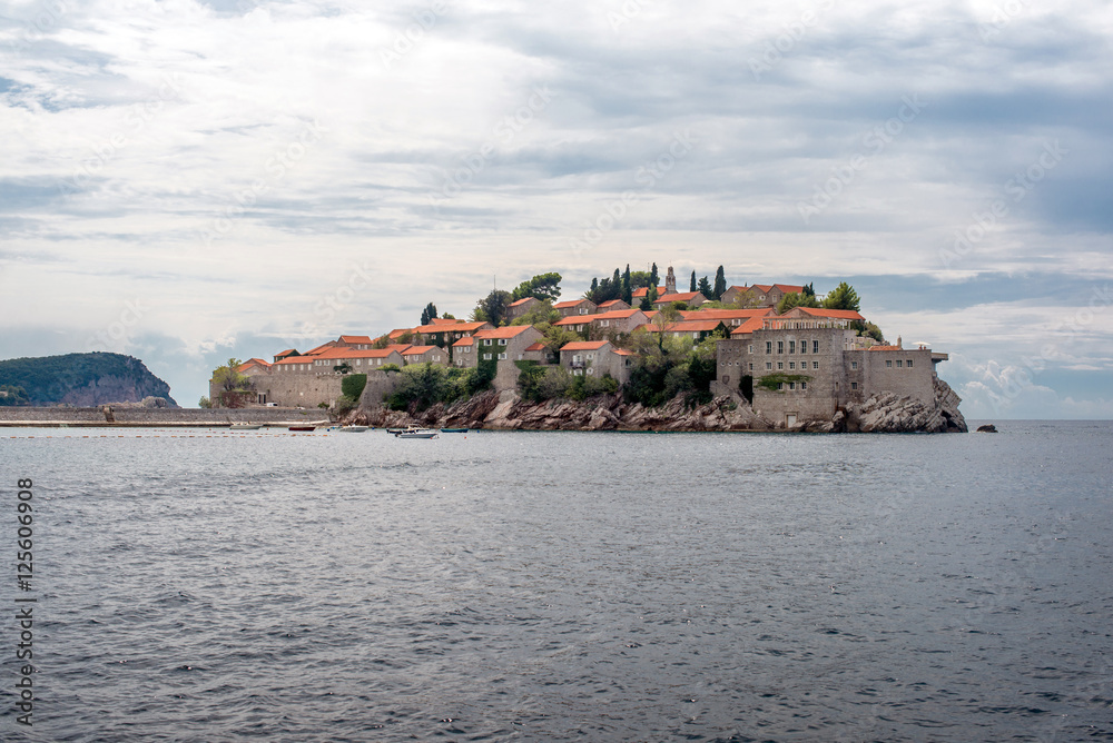 view of the island of Sveti Stefan sea