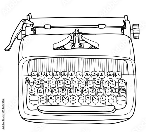 vectot typewriter working portable hand drawn line art cute illu