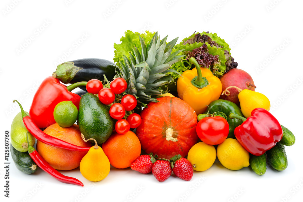 fruits and vegetables isolated on white background