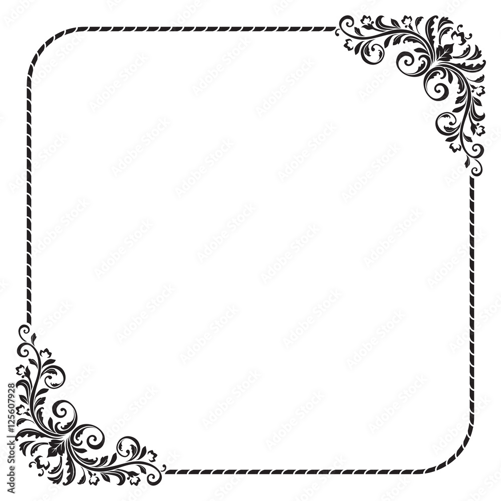 Ornate square black frame with floral pattern. Ornate square black frame with floral pattern.