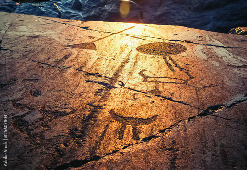 Onega Petroglyphs At Sunset