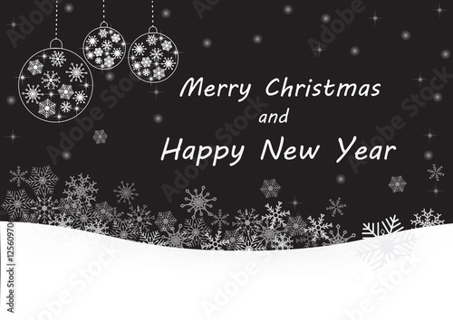 Black merry Christmas and happy new year greeting light and snow
