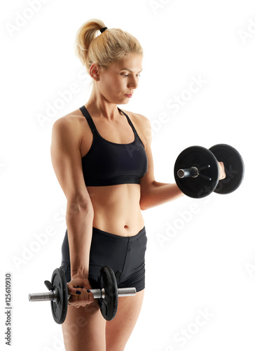 Fitness girl doing biceps curl