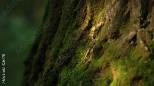 Slowly Moving Along The Trunk Of The Tree Overgrown With Moss